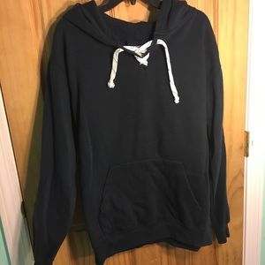 Super Soft Lace Up Navy Blue Hoodie